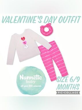 Nannette Baby Girls Valentines Day Long Sleeve Shirt Legging Set Size 6/9 Months
